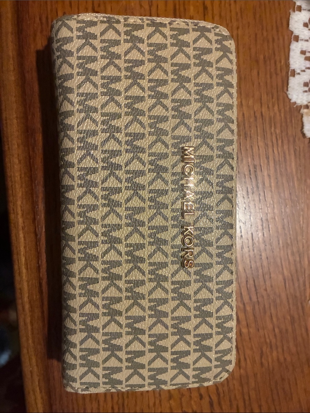 Michael Kors Beige and Brown Signature MK Continental Wallet